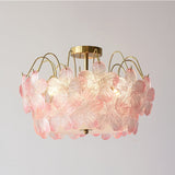 Vintage blomsterformet lysekrone i farvet glas til stuen