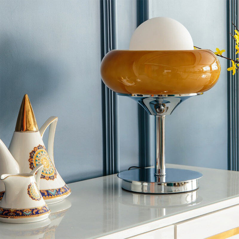 Vintage Bauahus bordlampe i gult glas